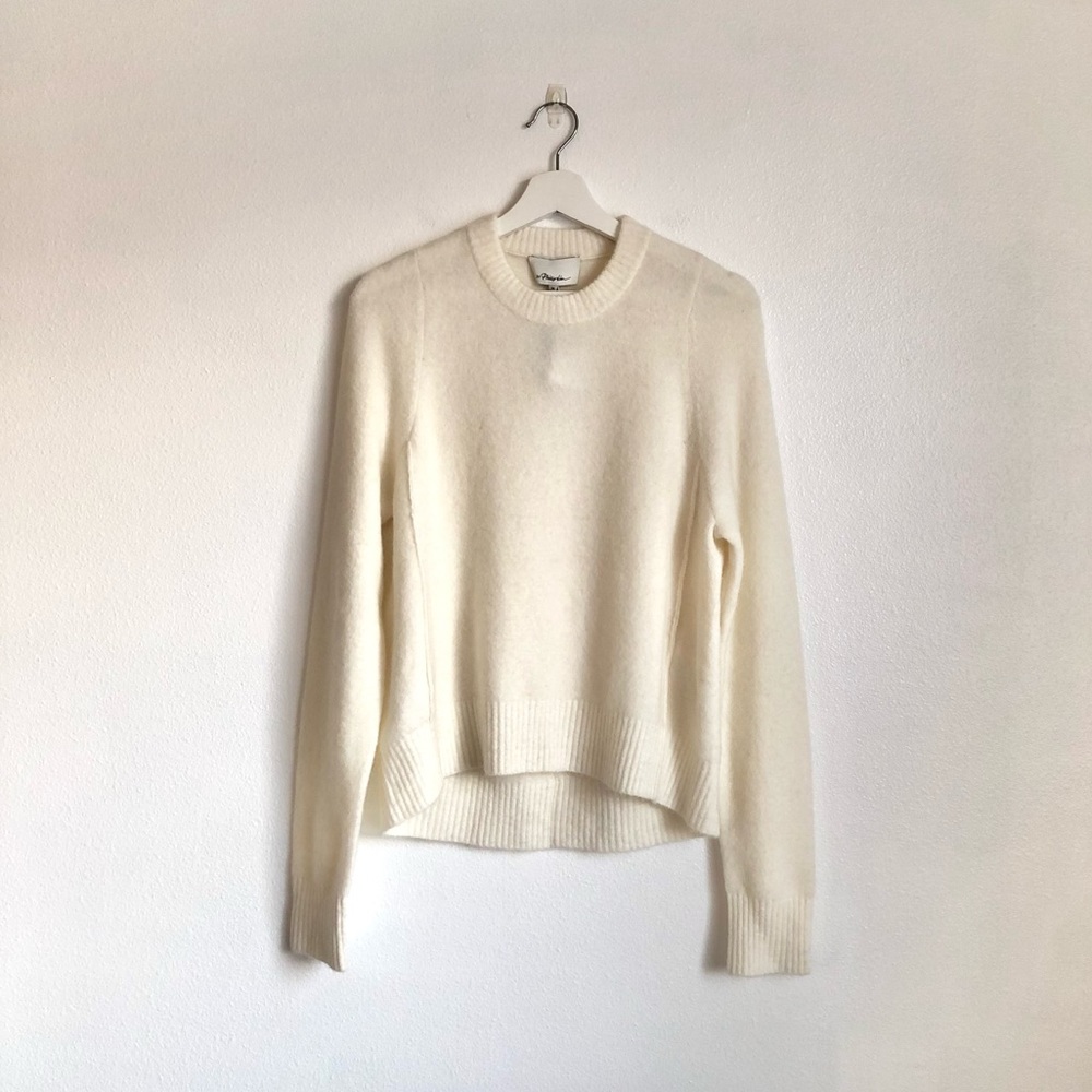 NWT 3.1 Phillip Lim White Inset Shoulder High Low Pullover Sweater Size Medium
